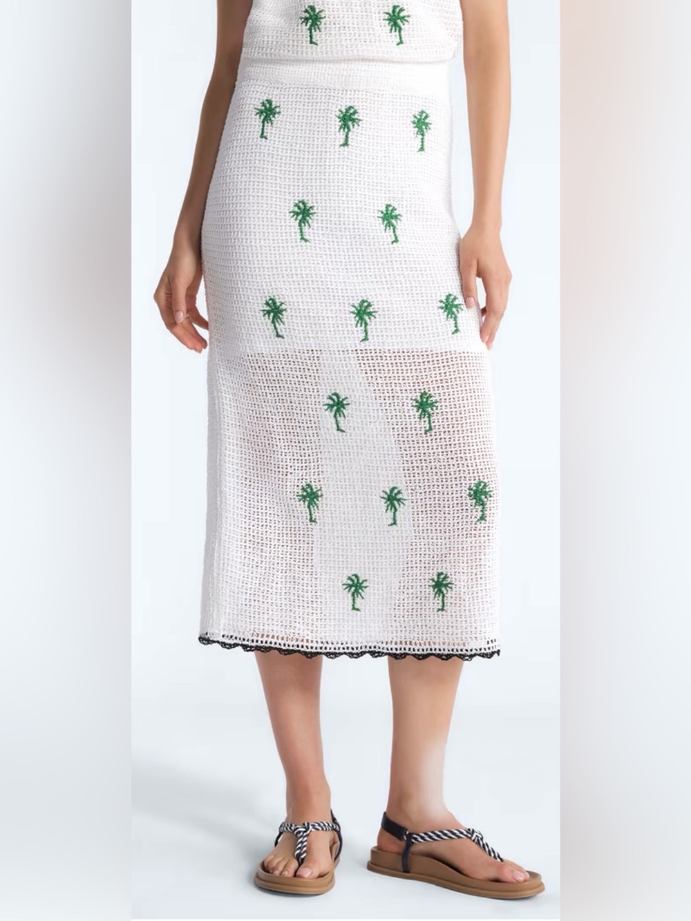 Free Assembly Women's Embroidered Knit Cotton Pencil Midi Skirt~ Size XL~NWT NEW